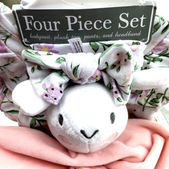 Baby Outfit Set Size 6m Infant Girls Bodysuit Plush Pants Headband Floral 4pc - Picture 4 of 8